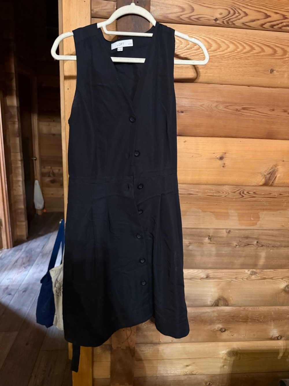 LOFT Black Sleeveless Button-Front Midi Dress